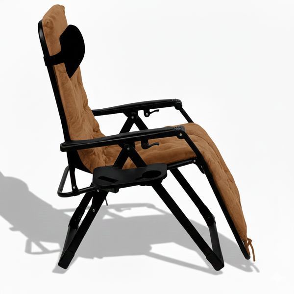 Раскладной усиленный шезлонг до 150 кг LEOBRO Zero Gravity Premium Plus Brown с велюровым матрасом (LB-ZGC-K3-BRN) LB-ZGC-K3-BRN фото
