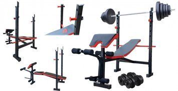 Знижка! Лавка для жиму ReadMeBlack + 4 грифи, 100 кг дисків RN-Sport RMB-100 фото