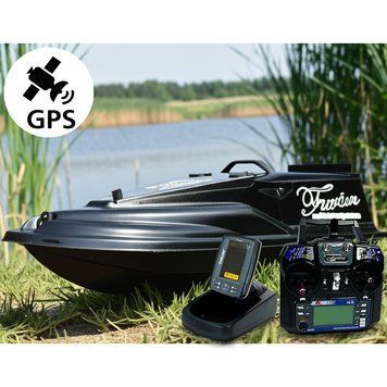 Короповий кораблик для риболовлі Фурія Фюжн з GPS (Maxi Cortex) та Ехолотом Toslon TF520 Чорний. Електро кораблик 1696811834 фото