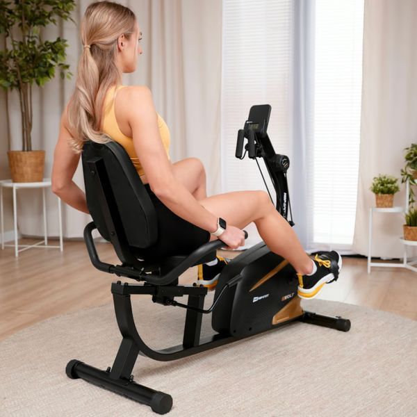 Горизонтальный велотренажер Hop-Sport HS-045L Volt магнитный золотистый 5902308237520 фото