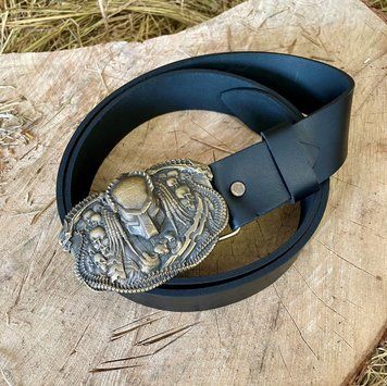 Чоловічий Шкіряний Ремінь з пряжкою &laquo;Хижак&raquo; латунь Gorillas Acccessories bb36 фото