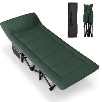 Туристична розкладачка LEOBRO Green (190x70) з вбудованим матрацом, до 150 кг для кемпінгу та дачі LB-CC-K1-GRN фото