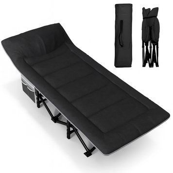 Розкладачка туристична LEOBRO Black (190x70x35 см) з матрацом, до 120 кг, для кемпінгу LB-CC-K1-BLK фото