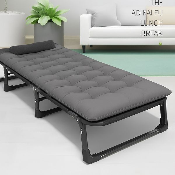 Розкладне ліжко LEOBRO Grey з матрацом та подушкою (193х68см, 150кг) LB-FB-A1-GRY фото