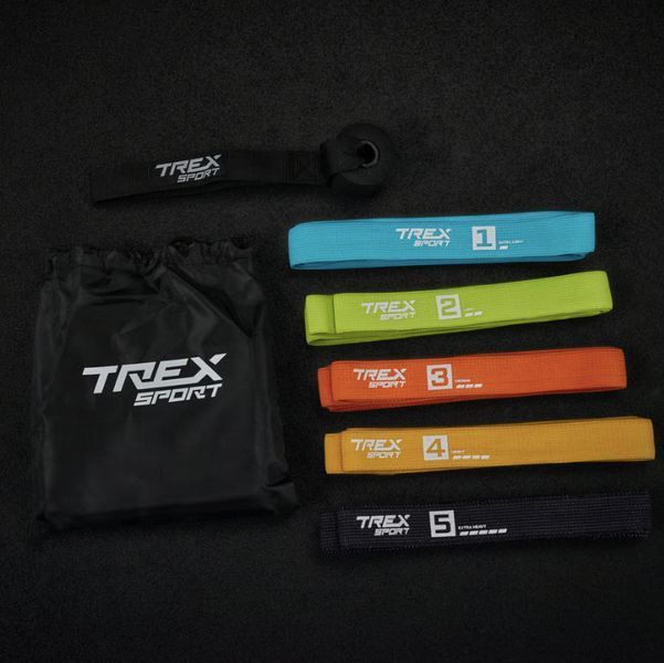 Фітнес гумки Trex Sport TX-005PB 5в1: набір для фітнесу з 5 рівнями навантаження, дверним кріпленням та чохлом 5902308234901 фото
