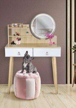 Туалетный столик Jumi Scandi на 2 ящика (кожаные ручки) и LED-подсветкой светлый бук 5900410254152 фото