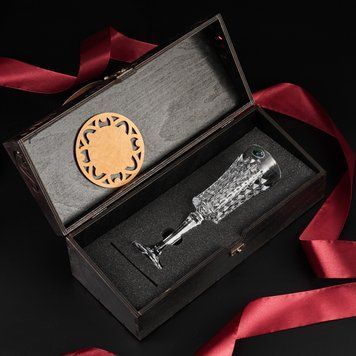 Набір для шампанського Bohemia Diamond, 120 мл + Дерев'яна коробка з гравіюванням &ndash; Подарунок на весілля, ювілей C12 фото