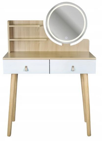 Туалетный столик Jumi Scandi на 2 ящика (кожаные ручки) и LED-подсветкой светлый бук 5900410254152 фото