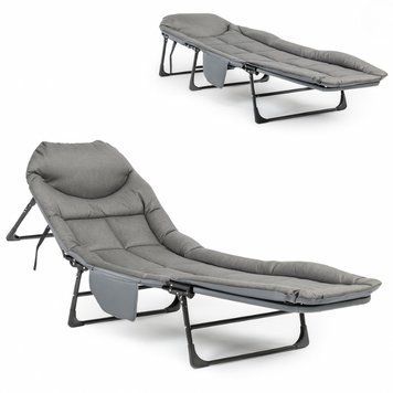 Розкладачка LEOBRO Grey з матрацом 200х64 см, сталевий каркас, 150 кг, регульована спинка LB-FB-M1-GRY фото