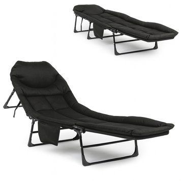 Розкладачка LEOBRO Black з матрацом, 200х64 см, сталевий каркас, до 150 кг, для дому, дачі, гостей LB-FB-M1-BLK фото