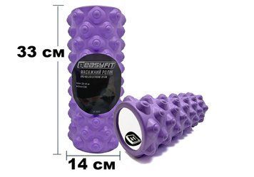 Массажный ролик EasyFit Grid Roller Extreme 33 см, жесткий МФР валик для мышц и спины, фиолетовый, EVA EF-2023-V фото
