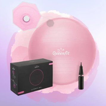 Фітбол Queenfit 65см світло-рожевий + насос. Гімнастичний м'яч. Фітнес м'яч для схуднення. М'яч для розтяжки 5907766669982 фото