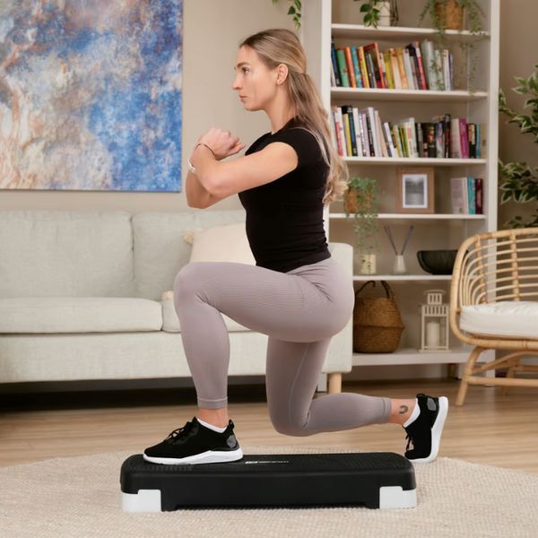 Степ-платформа Hop-Sport HS-PP033AS чорно-біла, регульована, для фітнесу та аеробіки 5902308235311 фото