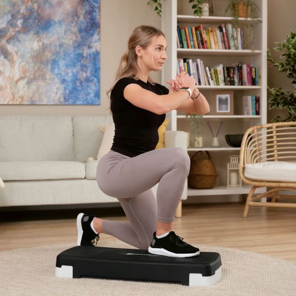 Степ-платформа Hop-Sport HS-PP033AS чорно-біла, регульована, для фітнесу та аеробіки 5902308235311 фото